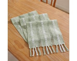 Tafelloper, boho, crème, landhuisstijl, kwastjes, wasbare tafeldecoratie, feest, verjaardag, festival, bruiloft decoratie,Klein dubbel jacquard lichtgrijs,33x228cm