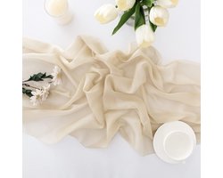 Tafelloper, chiffon, voor bruiloft, beige, crème, tafeldecoratie 75 cm x 3 m, voor verjaardagen, communie, ivoor