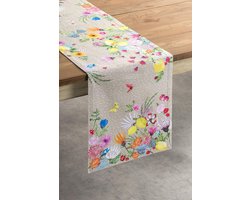 tafelloper - decoratief - feestelijk 100% katoen - zacht - ademend 50 cm x 150 cm decoratieve wasbare tafelloper - decoratief - feestelijk voor eten buffetfeesten en bruiloften jardin d'ete - fog - lente/zomer
