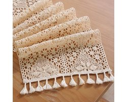 tafelloper - decoratief - feestelijk 30 x 275 cm kant boho tafellinnen - premium kwaliteit klassiek beige bruiloft tafelkleed - waterdicht - luxe vintage tafeldecoratie voor keuken eten vakantie party decoratie tafelloper - decoratief - feestelijk