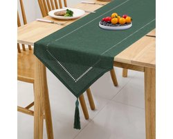 Tafelloper donkergroen linnen - 32 x 220 cm - moderne tafelloper voor eettafel en salontafel