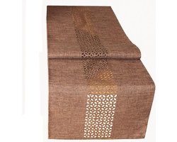 Tafelloper - effen bruin met opengewerkte rand - Loper 140 cm