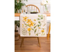 Tafelloper - Gobelinstof - Solis - Gele bloemen - Boterbloemen - Margrietjes - Paardenbloemen -Loper 40 x 100 cm