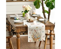 Tafelloper - Haas - Bloemen - Vlinders - Paaseieren - Lente - Keuken - Tafeldecoratie - Binnen - Vakantie - Feest - Decoratie - 40 x 180 cm