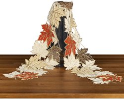 Tafelloper - Herfst - bladeren - Ecru - Bruin - rood - brons - bladeren - gouddraad applicatie - 150 x 20 cm