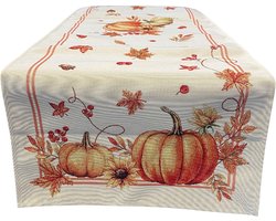 Tafelloper - Herfst - Gobelinstof - Pompoenen - Herfstbladeren - Oranje rand - 45 x 140 cm