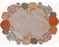Tafelloper - Herfst - Pompoenen - Ecru - Bruin - oranje - groen - bladeren - gouddraad - 35 x 50 cm