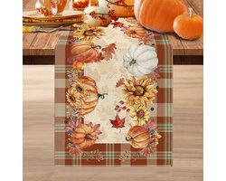 Tafelloper -Herfsttafelloper- Oranje herfsttafelloper - Thanksgiving- Halloween-tafelloper- Tafelkleed met pompoen- en esdoornbladeren - Pompoenen- Feestdecoratie -voor eettafels, keukens en restaurants - Oranje-30 x 180 cm
