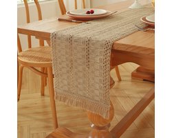 Tafelloper in Boheemse stijl met kwastjes - tafelloper met linnen weving - tafelloper met holle tafelkleed in landelijke stijl - geschikt voor de eettafel in de lente, woondecoratie - 30x140cm
