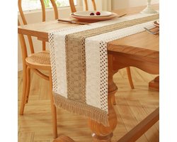 Tafelloper in Boheemse stijl met kwastjes - tafelloper met linnen weving - tafelloper met holle tafelkleed in landelijke stijl - geschikt voor de eettafel in de lente, woondecoratie - 30x275cm