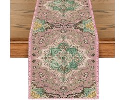 Tafelloper in boheemse vintage stijl – roze, 40 x 140 cm, elegante tafeldecoratie voor keuken, eettafel, banket en feestelijke gelegenheden binnen