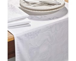 Tafelloper Katoen - Damast Satijn - Eettafel Decoratie - Vlekkenbestendig Materiaal - 50 x 160 cm - Wit
