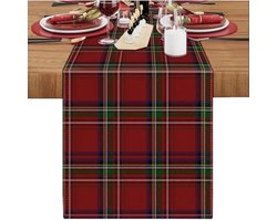 Tafelloper Kerstmis Rood 33 x 183 cm Modern Linnen Tafelloper Geometrische Buffalo Check Decoratie Tafel Loper Set van 1 Tafelloper voor Bruiloft Party Eetkamer Eettafel Decoratie