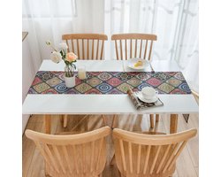 Tafelloper lente linnen 40 x 140 cm - hoge kwaliteit - mandala geometrisch patroon - vintage boho - voor eettafel restaurant verjaardag decoratie (B) tafelloper textiel 60 x 140 cm