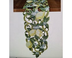 Tafelloper - Lente - Zomer - Citroenen - Citroen - opengewerkt - geel en groen - Loper 20 x 160 cm