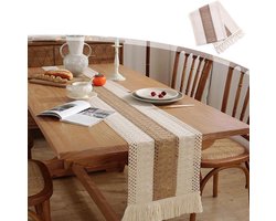 Tafelloper met franjes en kwastjes, boho stijl voor bruiloft en eettafel, decoratief, 30 x 120 cm