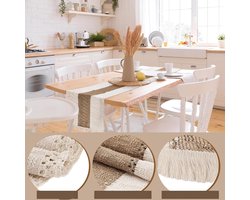 Tafelloper met franjes - macramé - boho - rechthoekig - gehaakt kant - gaasdoek - tafelkleed voor bruiloft en eettafel - decoratieve tafelloper - beige - 30 x 120 cm