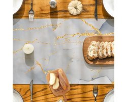 Tafelloper modern 40 x 180 cm goud marmer textuur tafelloper wasbaar lente zomer marineblauw en grijs tafeldecoratie voor café eetkamer commode salontafel finale