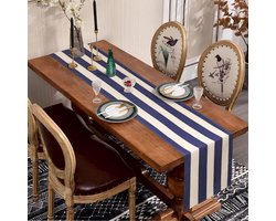 Tafelloper Modern Linnen Klassiek Marineblauw Gestreept Tafelkleed Tafelloper Buiten Wasbaar Tafelloper 40 x 140 cm voor Eettafels Feest Bruiloft Banket Landhuisstijl