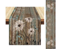 Tafelloper outdoor tafelloper bruin tafelloper taupe groen vintage houtstructuur tafelloper vintage keuken eettafel decoratie decoratie voor binnen buiten feest woonkamer bruiloft decoratie 40 x 140 cm