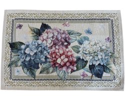 Tafelloper - Placemat - Luxe gobelinstof - Indigo - Hortensia - blauw - Roze - met sier rand