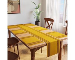 Tafelloper Placemat Set - Keukenlinnen Set - Eettafel Decoratie - Fijn Geribbeld Katoen - 7 Delig 32x183cm - Ladder Geel