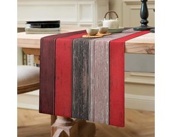 tafelloper rood linnen kleurrijke boerderij retro schuur houtstructuur oranje bruin tafelloper rood 40 x 140 cm voor eettafel boerderijfeest bruiloft picknick buitenkeuken decoratie