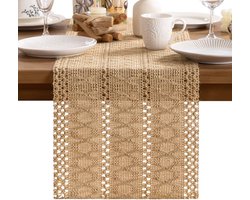 Tafelloper - tabel loper - Boho tafelloper - boerderij rustiek - eettafel middelpunt - jute geweven loper - tafelloper met linnen weving - voor lente , woonkamer , eetkamer , slaapkamer - 30*183 cm - bruin