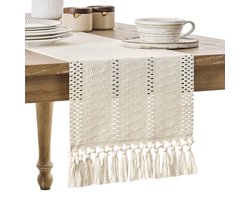 Tafelloper - tafelkleed -Bohemian stijl tafelloper - roze tafelloper - met geknoopte kwast - boerderijgeweven woondecoratie - wit - 30*240 cm