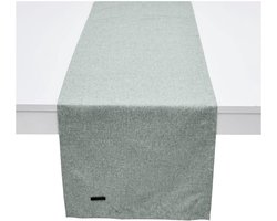 Tafelloper - Tafelkleed runner - Eettafel decoreren - Met leren label - 140 x 40 cm - Lichtblauw