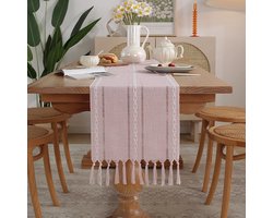 Tafelloper - Tafelkleed - Tafelloper in Boheemse stijl - Salontafelkleed - Placemat - Geschikt voor feestjes en eettafeldecoratie - Bedloper - 33 x 120 cm - Roze