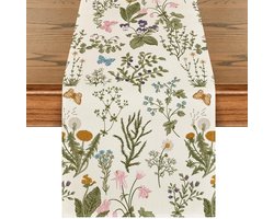 Tafelloper - Tafelkleed - Tafelloper met bloemenmotief - Vintage tafelloper - Tafeldecoraties - Tafelloper van katoen linnen - voor thuis, keuken, eetkamer, feestdecor - 275*33 cm - stijl 2