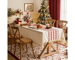 tafelloper- tafelloper katoen- tafelkleed - tafelkleed in landelijke stijl - rood kerst lang tafelkleed met kwastjes - geschikt voor eetkamer, keuken, leeskamer, kaptafel en decoratie (183*33cm - rood golvend geblokt)