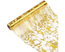 Tafelloper van gaas - versierd met bladgoud - tafelloper van polyester - decoratie van metalen tafelloper - geschikt voor feesten - vieringen - verjaardagen - bruiloften - babyshowers - doe-het-zelf -28cm*20m-Goud