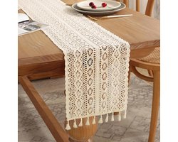 Tafelloper van gehaakt katoen in Boheemse stijl - Vintage beige geweven tafelloper - Geschikt voor keukens, salontafels, eettafels, landelijke woonkamers, slaapkamers en kaptafels - 24*120 cm