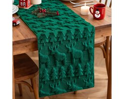 Tafelloper van korte wol, fluweel, voor Kerstmis, 40 x 140 cm, kerstdecoratie voor eettafel, keuken, boerderij (groen, kerstboom en hert)