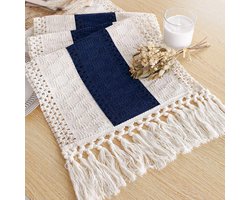 Tafelloper van tweekleurig gestikt katoen en linnen - 30x120cm neutrale tafelloper in bohemian stijl - geweven boerderijdecoratie - geschikt voor tafeldecoratie, bruiloften, feesten en decoratie van kaptafels