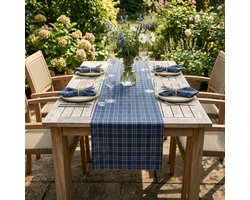 Tafelloper "Windsor" – Blauw Geruit – 50x150 cm – Tartan / Engelse Ruit – Klassiek & Feestelijk