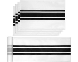 Tafellopers set van 5 - linnen - zwarte strepen - 33 x 183 cm