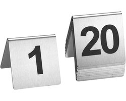 Tafelnummers Set - Genummerde Borden - Restaurant Tafelmarkering - Roestvrij Staal - Grote Tentvorm - Zilverkleurig