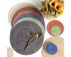 - Tafelplacemats - Onderzetters - Hittebestendig - Grijs - Keuken - Eettafel - Katoenen - Geschikt voor alle tafels - Set van 6 placemats en onderzetters, ronde 30 cm tafelplacemats en 11 cm onderzetters, wasbaar.