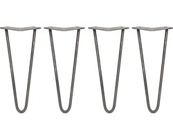 Tafelpoten: 4 x 30.5cm - 2 Ledig stangen - 10mm - Ruw staal - Hairpin - Retro look - 4 x beschermende opzetstukken - GRATIS schroefpakket - Pootjes - Pinpoten