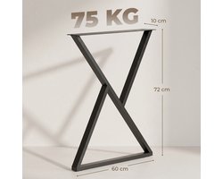 Tafelpoten-set van 2-meubelpoten-mat zwart-van metaal-in X-vormig design en vloerbeschermers voor eettafels-bureaus- salontafels-bank-bed- kast- 72 x 57 x 6 cm