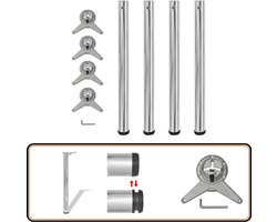Tafelpoten verstelbaar - Chroom - 710 mm - Set van 4 Tafels Poten - Tafelpoten Kopen - Verstelbare Tafelpoten - Chroom Tafelpoten - Metalen Tafelpoten