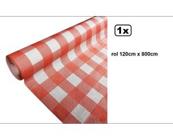 Tafelrol tafelkleed Boerenbont rood/wit 120cm x 800cm papier - ruit diner food festival eten fun thema feest party