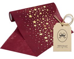 Tafelrunner Fleece Bordeauxrood met Gouden Sterren - Elegante Tafeldecoratie voor Kerst en Feestdagen (20 cm x 5 m)