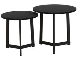 Tafels 2-delige Set, Salontafel, Bijzettafel, Stapelbaar Ontwerp, Multifunctioneel, Modern voor Woonkamer en Balkon, 48×48×45 cm (Grote Tafel), 40×40×40 cm (Kleine Tafel), Zwart, Staal