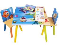 Tafels en stoelen voor kinderen -1 kindertafel + 2 stoelen met Ocean print motief voor kinderen