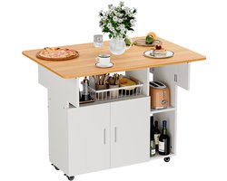 Tafels - Gele klaptafel - Verrijdbare houten klaptafel - Kast met deuren en open rekken - Houten eettafel voor keuken/woonkamer/slaapkamer - Nachtkastje