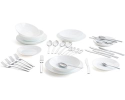 Tafelservies en bestekset voor 6 personen - wit, compleet, 18-delig + 24-delig, roestvrij staal